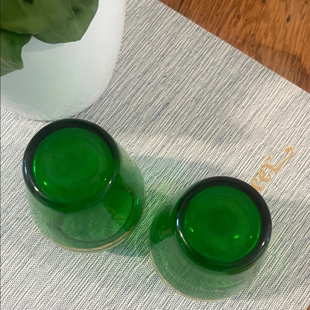 Pair of Vintage Forest Green Anchor Hocking Bud Vases